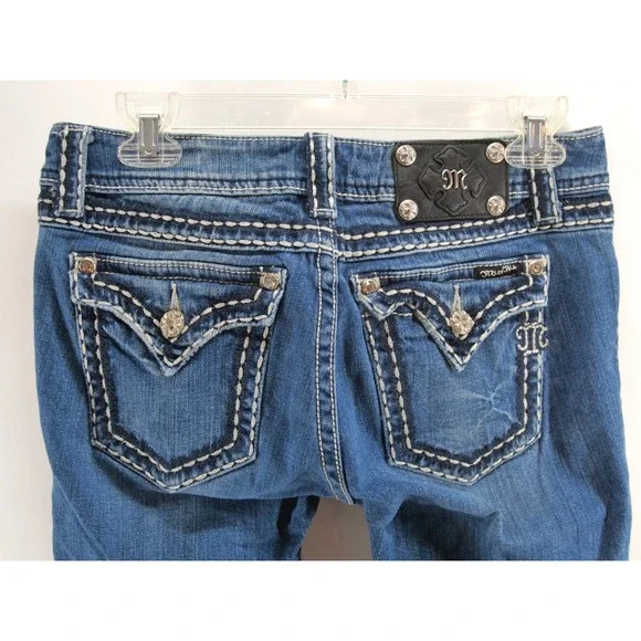 Miss Me Thick Stitched Pocket Dark Wash Straight Leg Jeans‎ Sz30 JP5014SK-4 - Picture 10 of 14